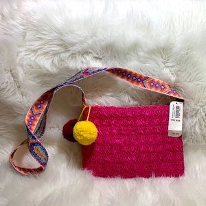 Little Girls Crossbody Purse. Pink with Pom-Poms. One size. Adorable.